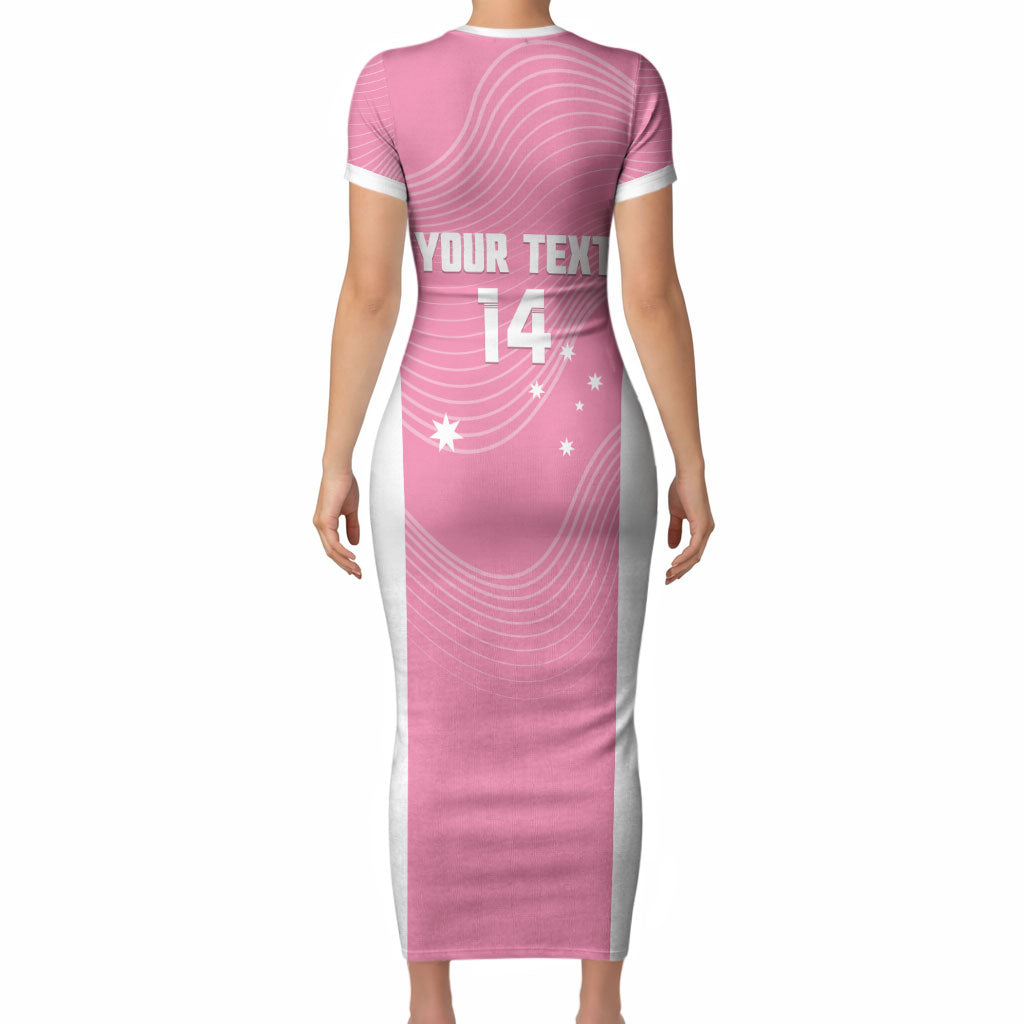 Custom Bowls Australia Breast Cancer Short Sleeve Bodycon Dress Pink Ribbon Aussie Map With Kangaroo Emu