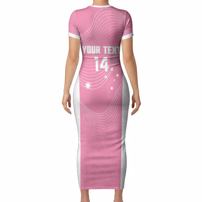Custom Bowls Australia Breast Cancer Short Sleeve Bodycon Dress Pink Ribbon Aussie Map With Kangaroo Emu