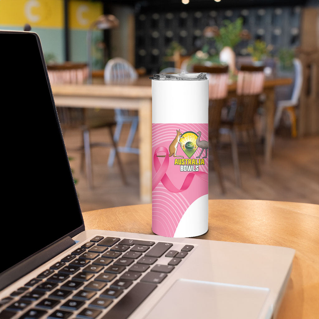 Custom Bowls Australia Breast Cancer Skinny Tumbler Pink Ribbon Aussie Map With Kangaroo Emu