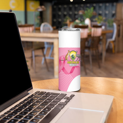Custom Bowls Australia Breast Cancer Skinny Tumbler Pink Ribbon Aussie Map With Kangaroo Emu
