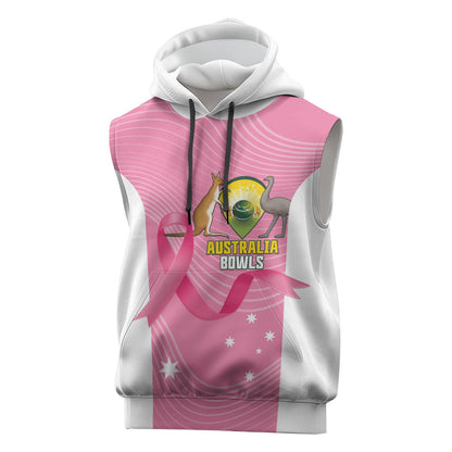 Custom Bowls Australia Breast Cancer Sleeveless Hoodie Pink Ribbon Aussie Map With Kangaroo Emu