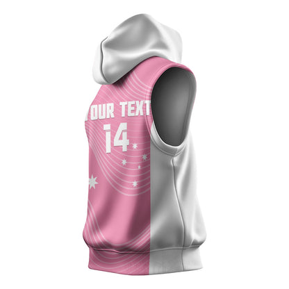 Custom Bowls Australia Breast Cancer Sleeveless Hoodie Pink Ribbon Aussie Map With Kangaroo Emu