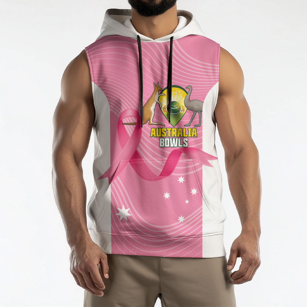 Custom Bowls Australia Breast Cancer Sleeveless Hoodie Pink Ribbon Aussie Map With Kangaroo Emu