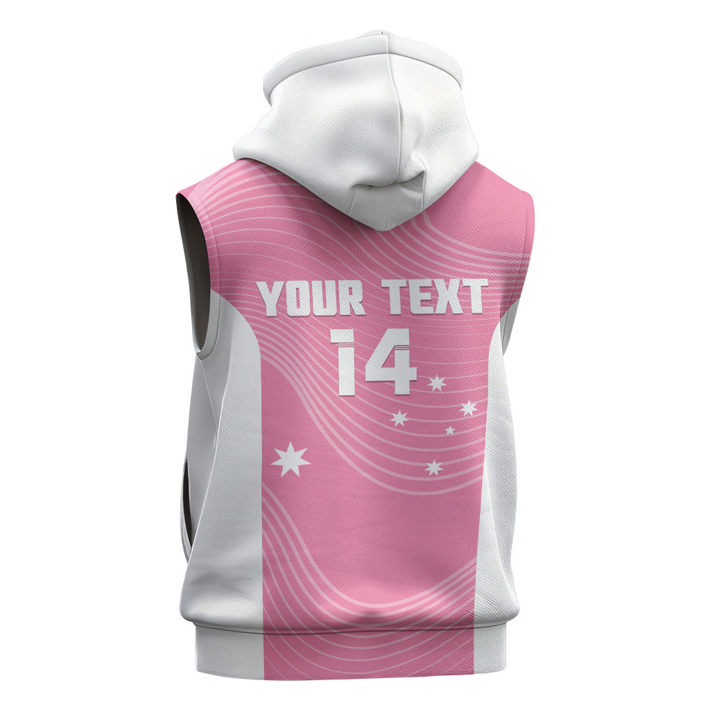 Custom Bowls Australia Breast Cancer Sleeveless Zip Hoodie Pink Ribbon Aussie Map With Kangaroo Emu