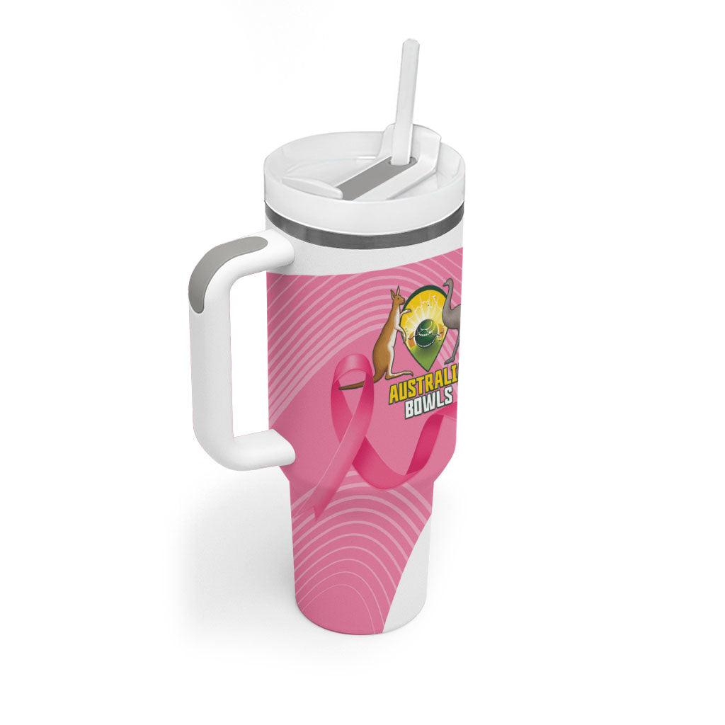 Custom Bowls Australia Breast Cancer Tumbler With Handle Pink Ribbon Aussie Map With Kangaroo Emu