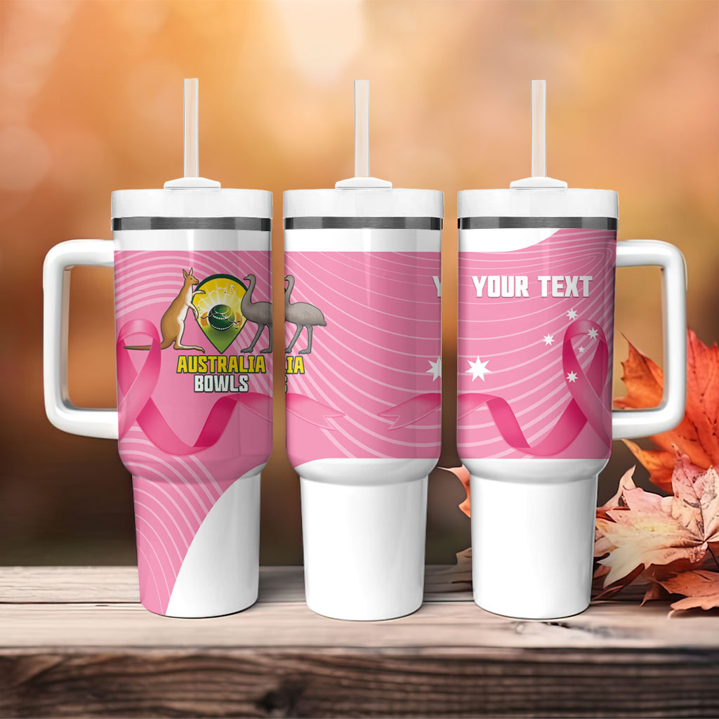 Custom Bowls Australia Breast Cancer Tumbler With Handle Pink Ribbon Aussie Map With Kangaroo Emu