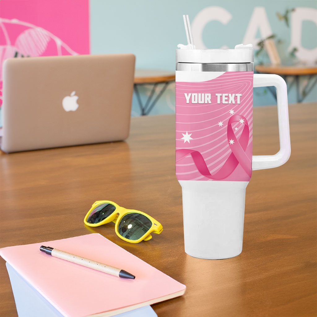 Custom Bowls Australia Breast Cancer Tumbler With Handle Pink Ribbon Aussie Map With Kangaroo Emu
