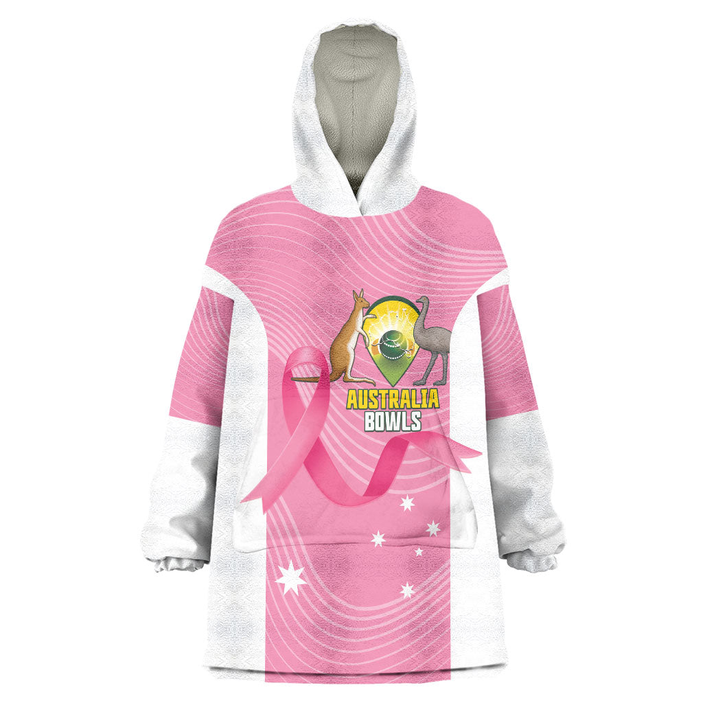 Custom Bowls Australia Breast Cancer Wearable Blanket Hoodie Pink Ribbon Aussie Map With Kangaroo Emu