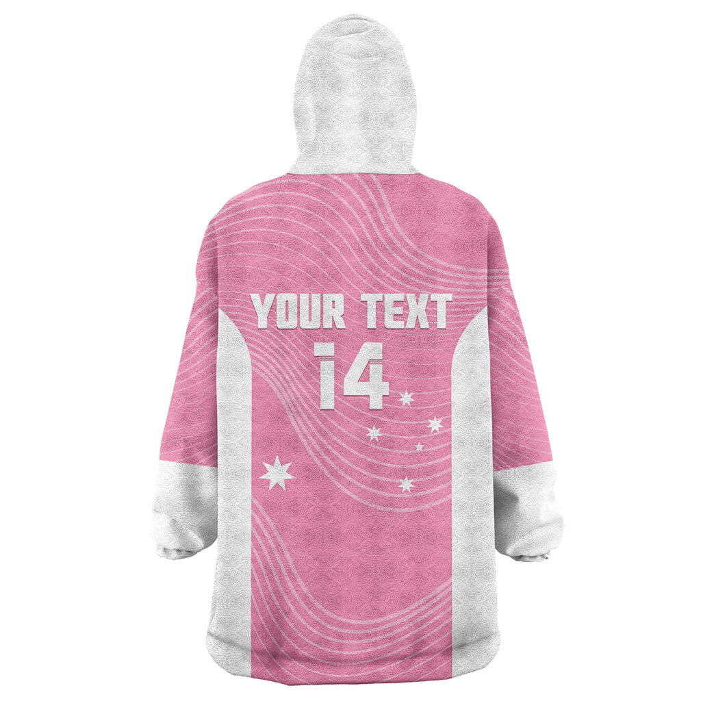 Custom Bowls Australia Breast Cancer Wearable Blanket Hoodie Pink Ribbon Aussie Map With Kangaroo Emu