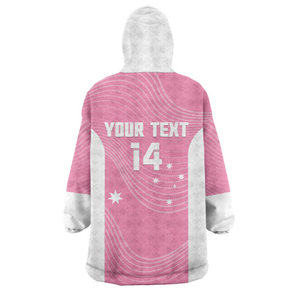 Custom Bowls Australia Breast Cancer Wearable Blanket Hoodie Pink Ribbon Aussie Map With Kangaroo Emu