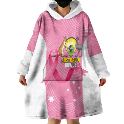 Custom Bowls Australia Breast Cancer Wearable Blanket Hoodie Pink Ribbon Aussie Map With Kangaroo Emu