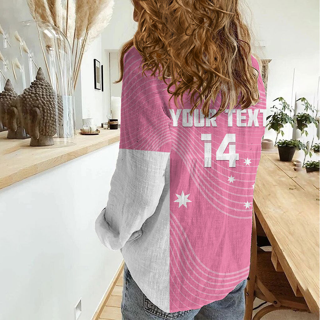 Custom Bowls Australia Breast Cancer Women Casual Shirt Pink Ribbon Aussie Map With Kangaroo Emu