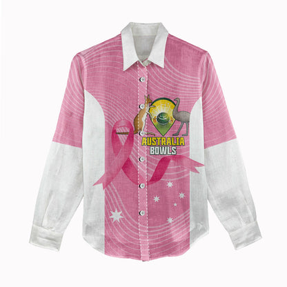 Custom Bowls Australia Breast Cancer Women Casual Shirt Pink Ribbon Aussie Map With Kangaroo Emu