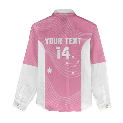 Custom Bowls Australia Breast Cancer Women Casual Shirt Pink Ribbon Aussie Map With Kangaroo Emu