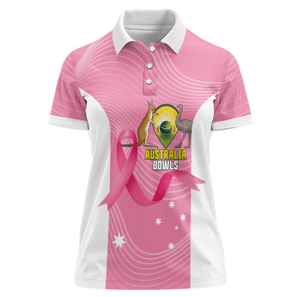Custom Bowls Australia Breast Cancer Women Polo Shirt Pink Ribbon Aussie Map With Kangaroo Emu