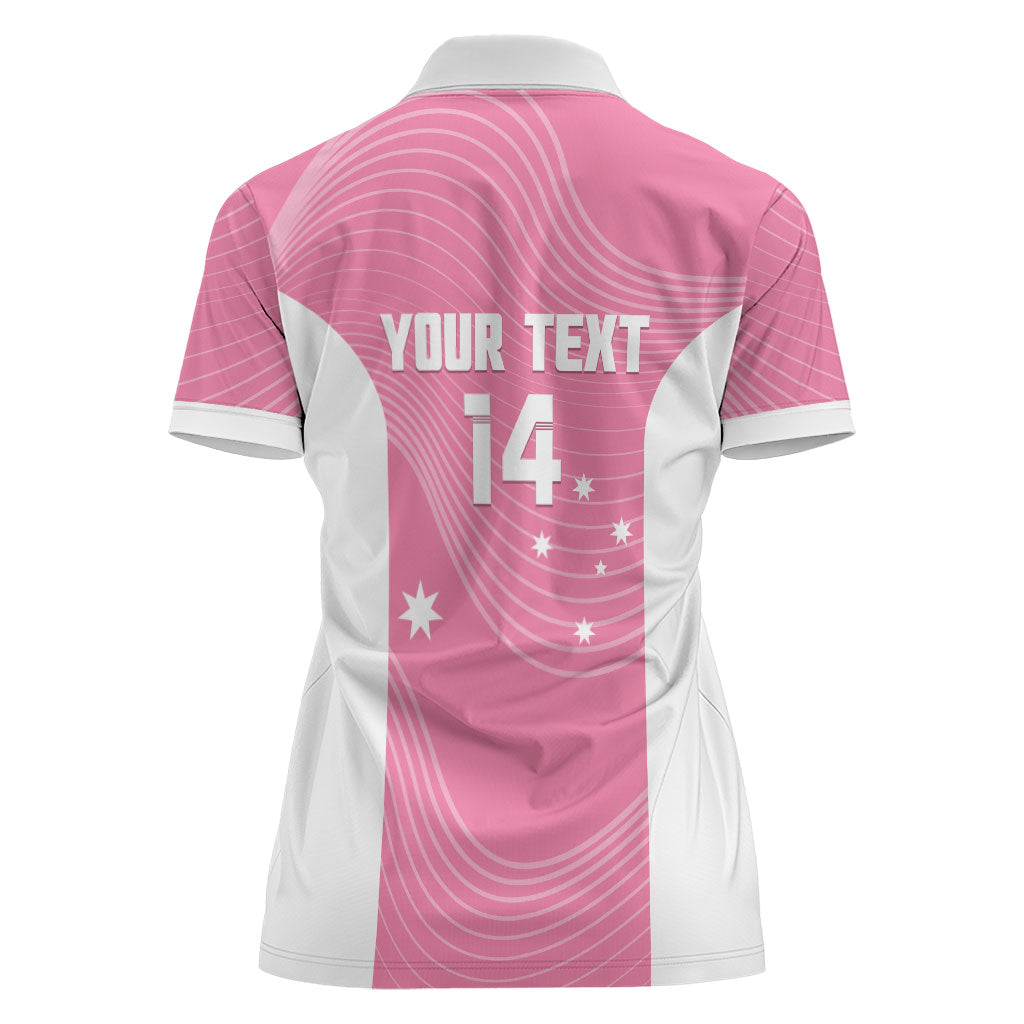 Custom Bowls Australia Breast Cancer Women Polo Shirt Pink Ribbon Aussie Map With Kangaroo Emu