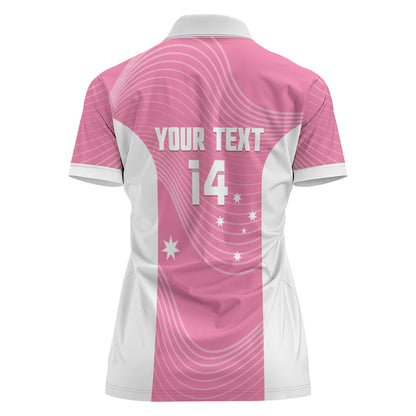 Custom Bowls Australia Breast Cancer Women Polo Shirt Pink Ribbon Aussie Map With Kangaroo Emu