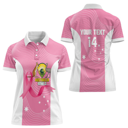 Custom Bowls Australia Breast Cancer Women Polo Shirt Pink Ribbon Aussie Map With Kangaroo Emu