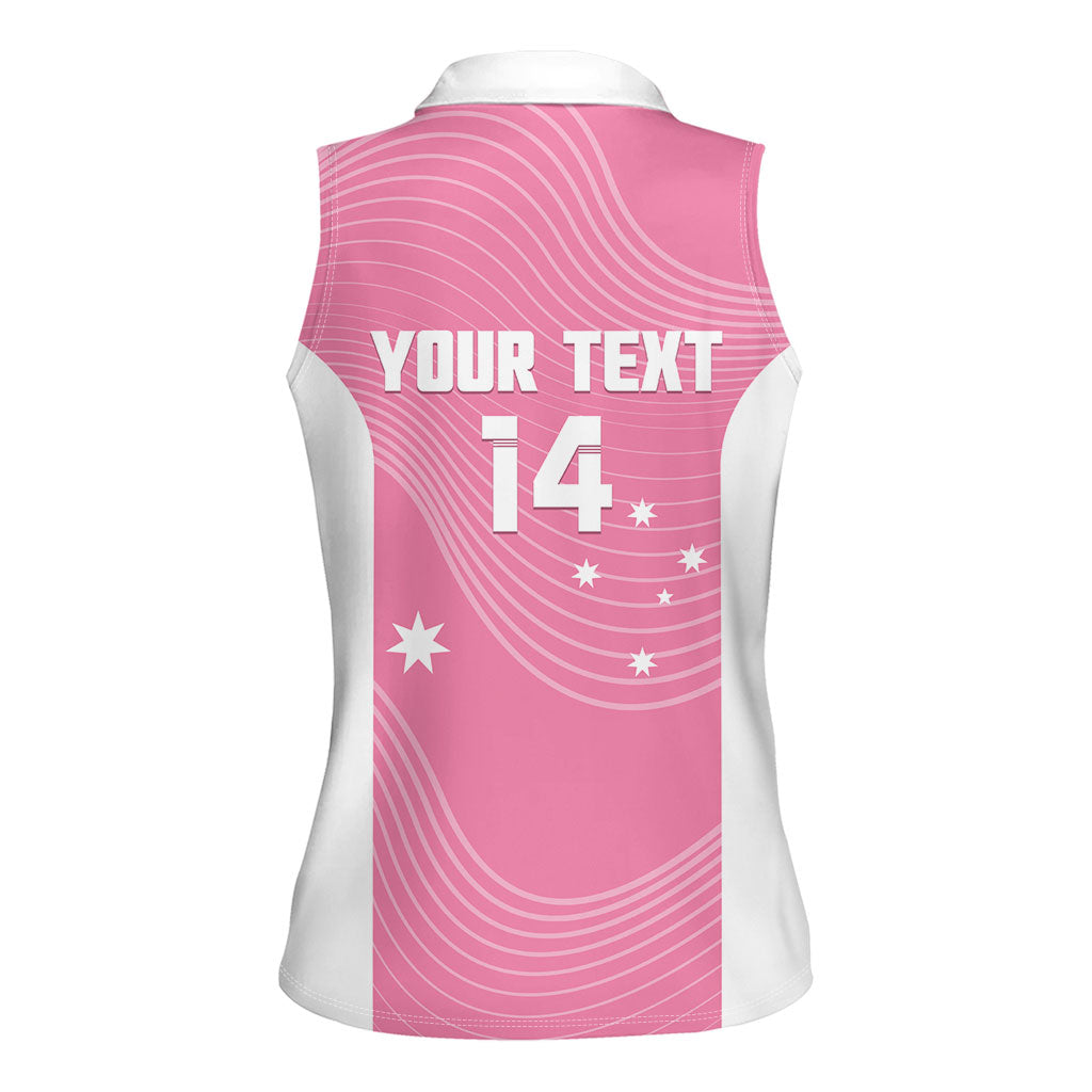 Custom Bowls Australia Breast Cancer Women Sleeveless Polo Shirt Pink Ribbon Aussie Map With Kangaroo Emu