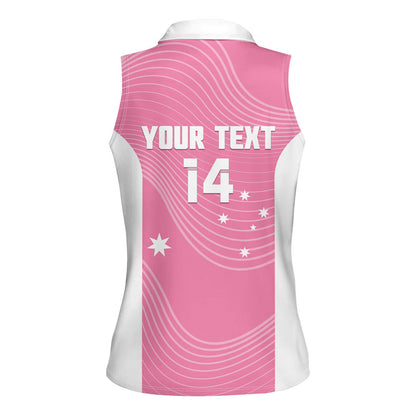 Custom Bowls Australia Breast Cancer Women Sleeveless Polo Shirt Pink Ribbon Aussie Map With Kangaroo Emu