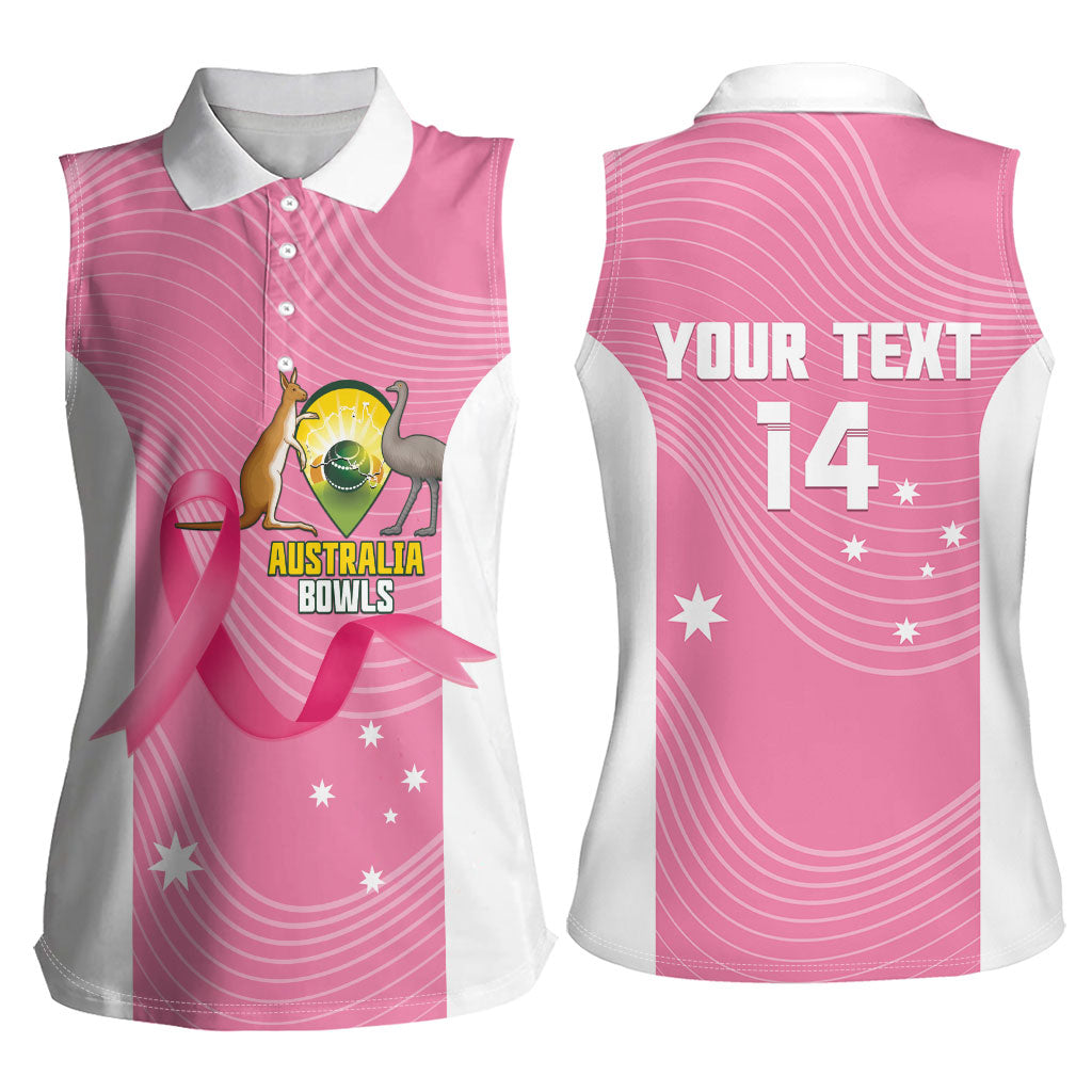 Custom Bowls Australia Breast Cancer Women Sleeveless Polo Shirt Pink Ribbon Aussie Map With Kangaroo Emu