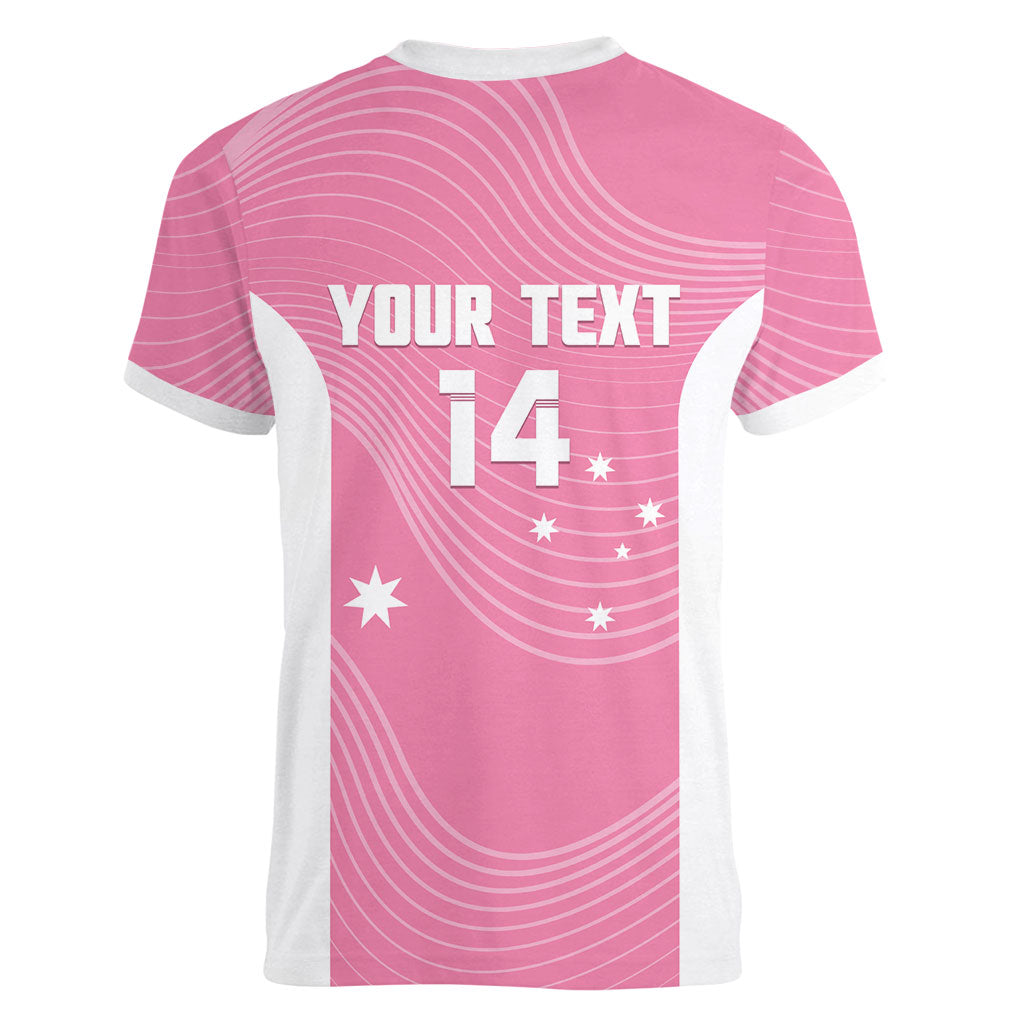 Custom Bowls Australia Breast Cancer Women V-Neck T-Shirt Pink Ribbon Aussie Map With Kangaroo Emu