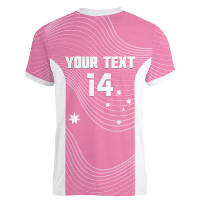 Custom Bowls Australia Breast Cancer Women V-Neck T-Shirt Pink Ribbon Aussie Map With Kangaroo Emu