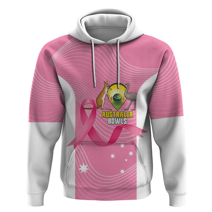 Custom Bowls Australia Breast Cancer Zip Hoodie Pink Ribbon Aussie Map With Kangaroo Emu