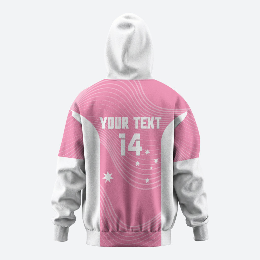 Custom Bowls Australia Breast Cancer Zip Hoodie Pink Ribbon Aussie Map With Kangaroo Emu
