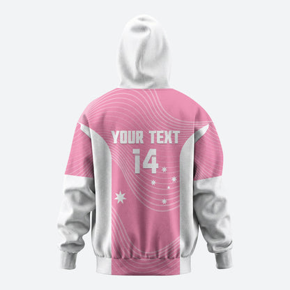 Custom Bowls Australia Breast Cancer Zip Hoodie Pink Ribbon Aussie Map With Kangaroo Emu