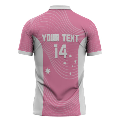 Custom Bowls Australia Breast Cancer Zipper Polo Shirt Pink Ribbon Aussie Map With Kangaroo Emu
