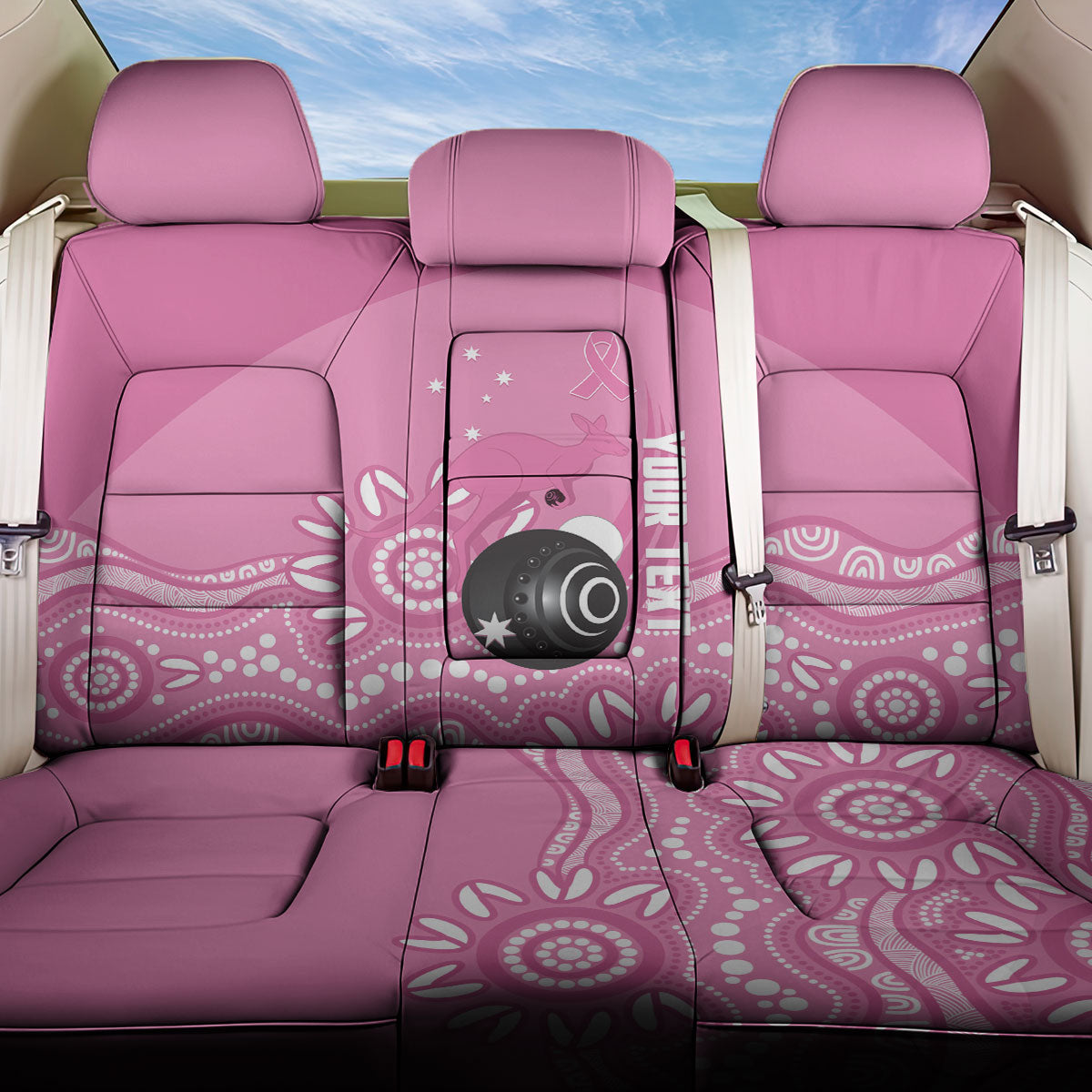 Custom Bowls Australia Breast Cancer Back Car Seat Cover Pink Ribbon Kangaroo Aboriginal Art