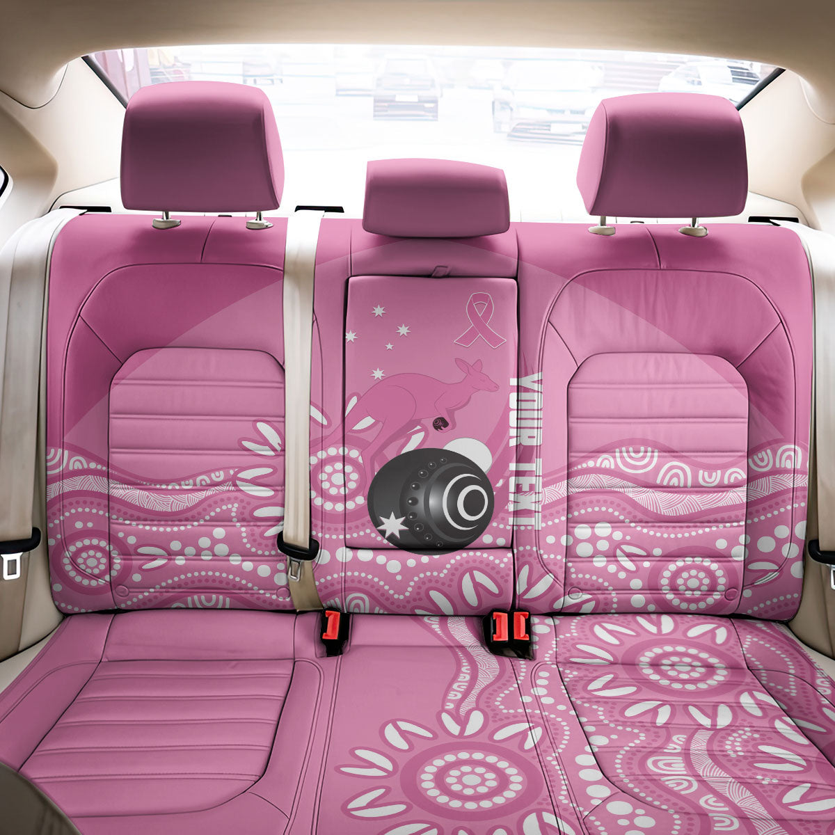 Custom Bowls Australia Breast Cancer Back Car Seat Cover Pink Ribbon Kangaroo Aboriginal Art