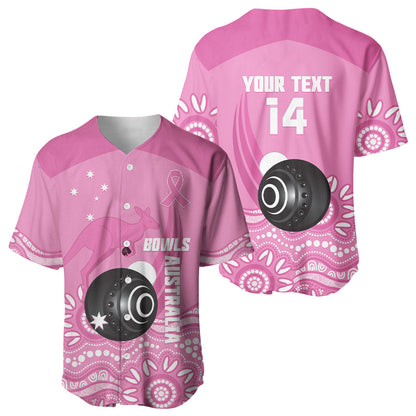 Custom Bowls Australia Breast Cancer Baseball Jersey Pink Ribbon Kangaroo Aboriginal Art