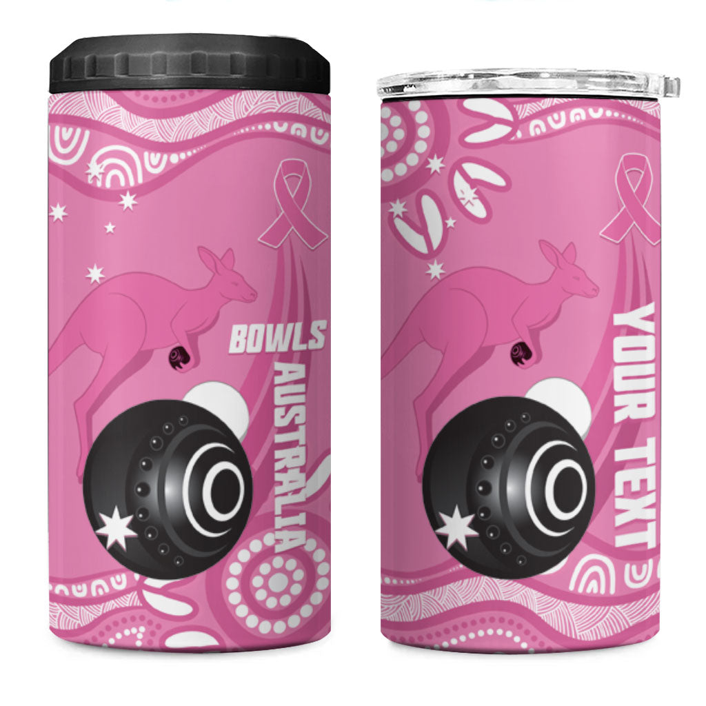 Custom Bowls Australia Breast Cancer 4 in 1 Can Cooler Tumbler Pink Ribbon Kangaroo Aboriginal Art