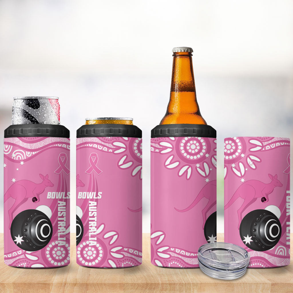 Custom Bowls Australia Breast Cancer 4 in 1 Can Cooler Tumbler Pink Ribbon Kangaroo Aboriginal Art
