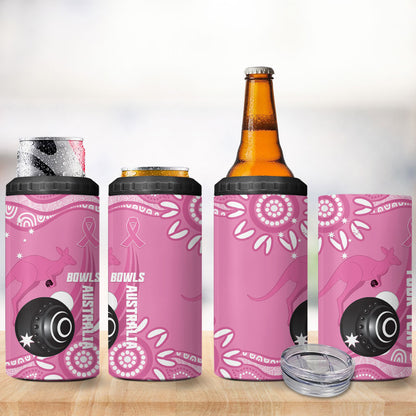 Custom Bowls Australia Breast Cancer 4 in 1 Can Cooler Tumbler Pink Ribbon Kangaroo Aboriginal Art
