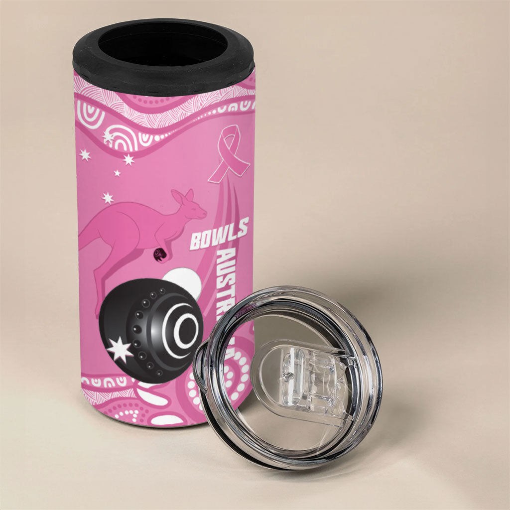 Custom Bowls Australia Breast Cancer 4 in 1 Can Cooler Tumbler Pink Ribbon Kangaroo Aboriginal Art