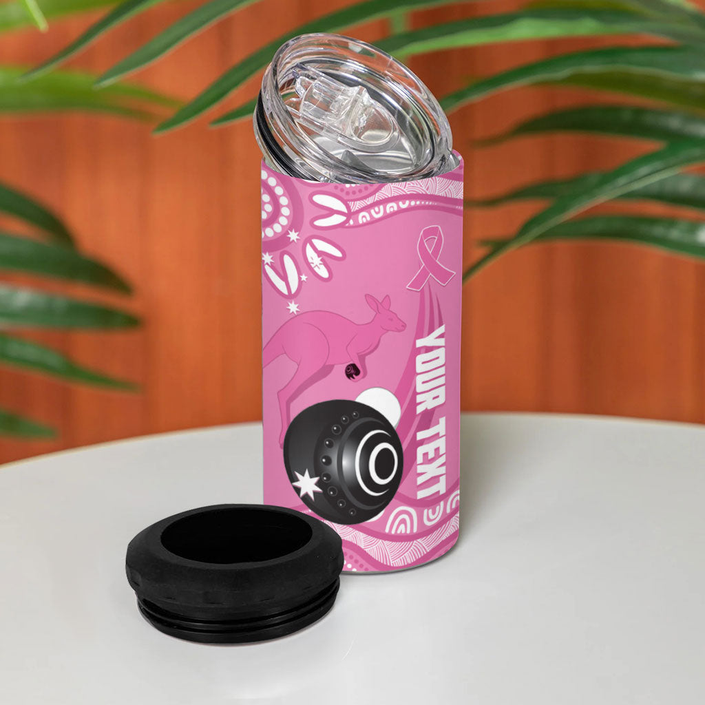 Custom Bowls Australia Breast Cancer 4 in 1 Can Cooler Tumbler Pink Ribbon Kangaroo Aboriginal Art
