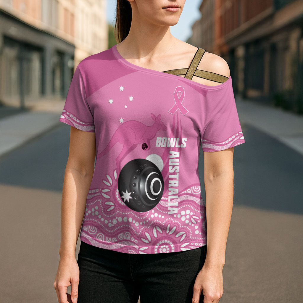 Custom Bowls Australia Breast Cancer Cross Shoulder Shirt Pink Ribbon Kangaroo Aboriginal Art