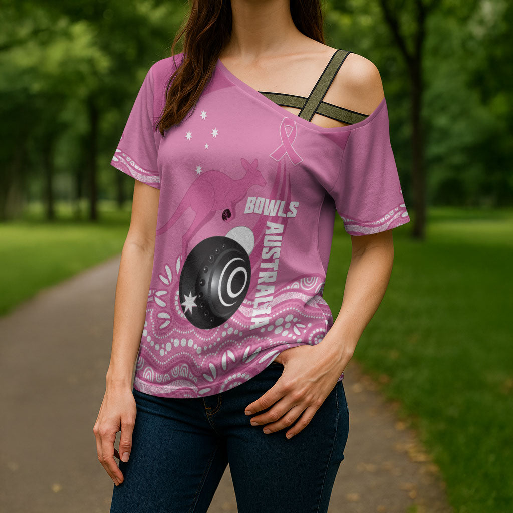Custom Bowls Australia Breast Cancer Cross Shoulder Shirt Pink Ribbon Kangaroo Aboriginal Art