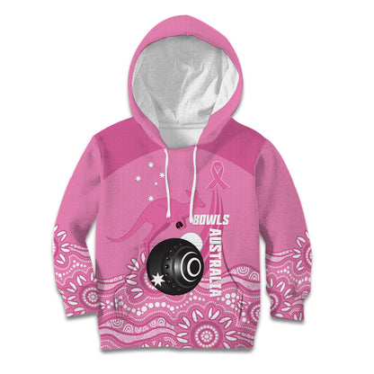 Custom Bowls Australia Breast Cancer Kid Hoodie Pink Ribbon Kangaroo Aboriginal Art