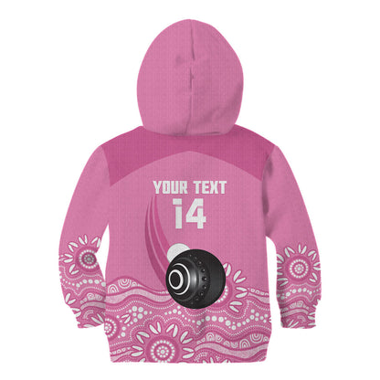 Custom Bowls Australia Breast Cancer Kid Hoodie Pink Ribbon Kangaroo Aboriginal Art