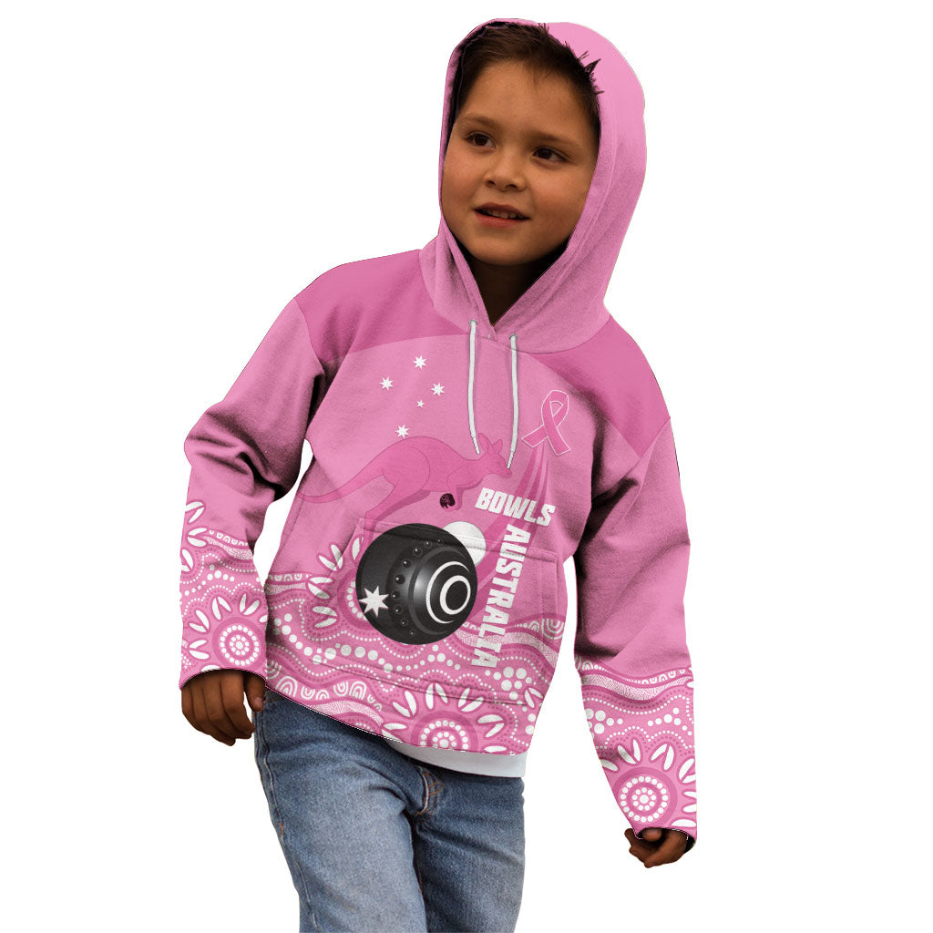 Custom Bowls Australia Breast Cancer Kid Hoodie Pink Ribbon Kangaroo Aboriginal Art