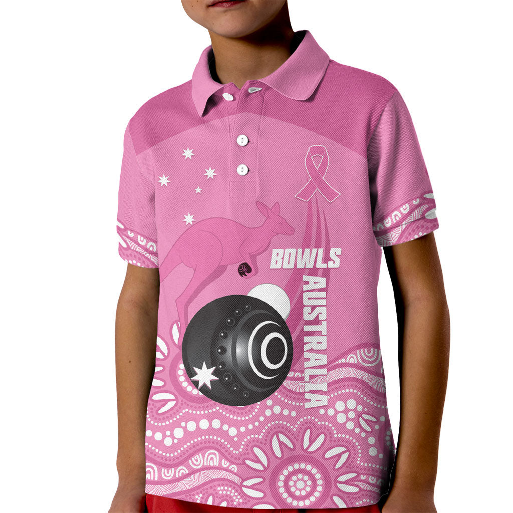 Custom Bowls Australia Breast Cancer Kid Polo Shirt Pink Ribbon Kangaroo Aboriginal Art