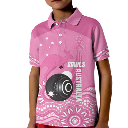 Custom Bowls Australia Breast Cancer Kid Polo Shirt Pink Ribbon Kangaroo Aboriginal Art