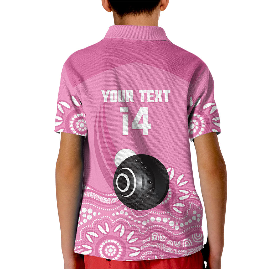 Custom Bowls Australia Breast Cancer Kid Polo Shirt Pink Ribbon Kangaroo Aboriginal Art
