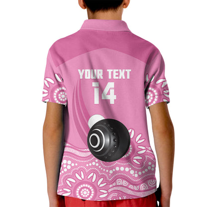 Custom Bowls Australia Breast Cancer Kid Polo Shirt Pink Ribbon Kangaroo Aboriginal Art