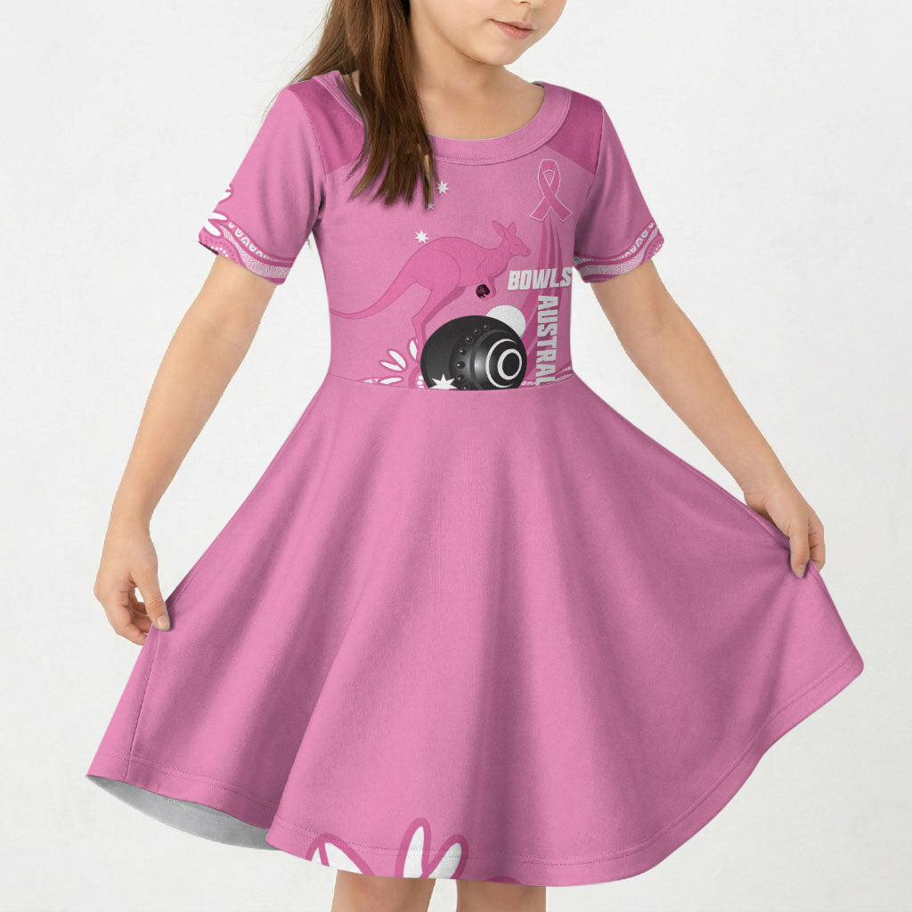 Custom Bowls Australia Breast Cancer Kid Short Sleeve Dress Pink Ribbon Kangaroo Aboriginal Art
