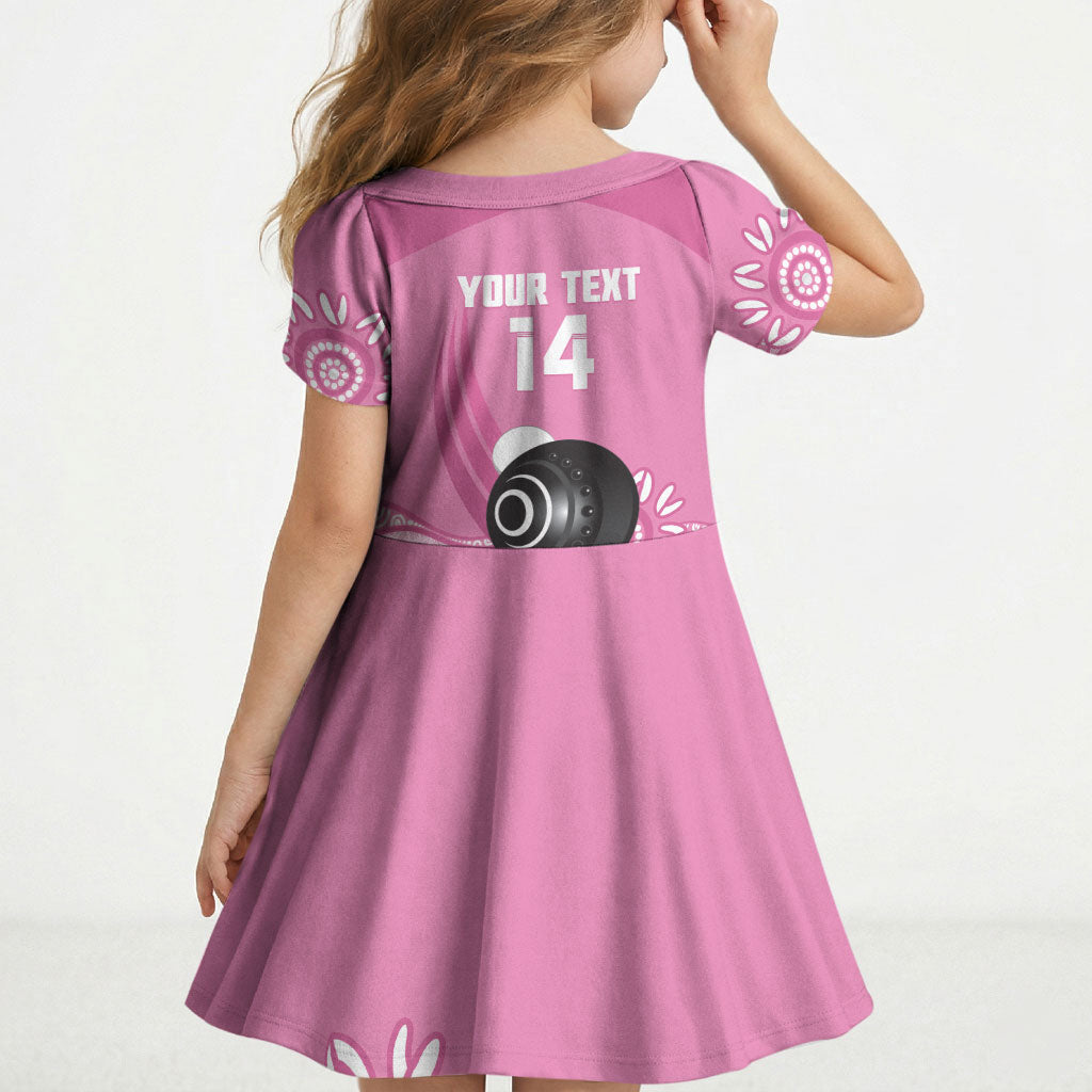 Custom Bowls Australia Breast Cancer Kid Short Sleeve Dress Pink Ribbon Kangaroo Aboriginal Art
